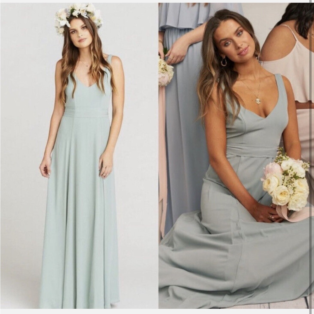 J5 Showβ Me Your MuMu Jenn Maxi Dress Silver Sage Crisp NEW